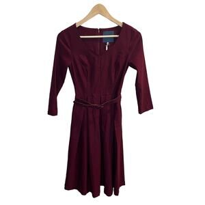 NWT ModCloth‎ Belted Dress XXS 1960s maroon Fit n' Flare